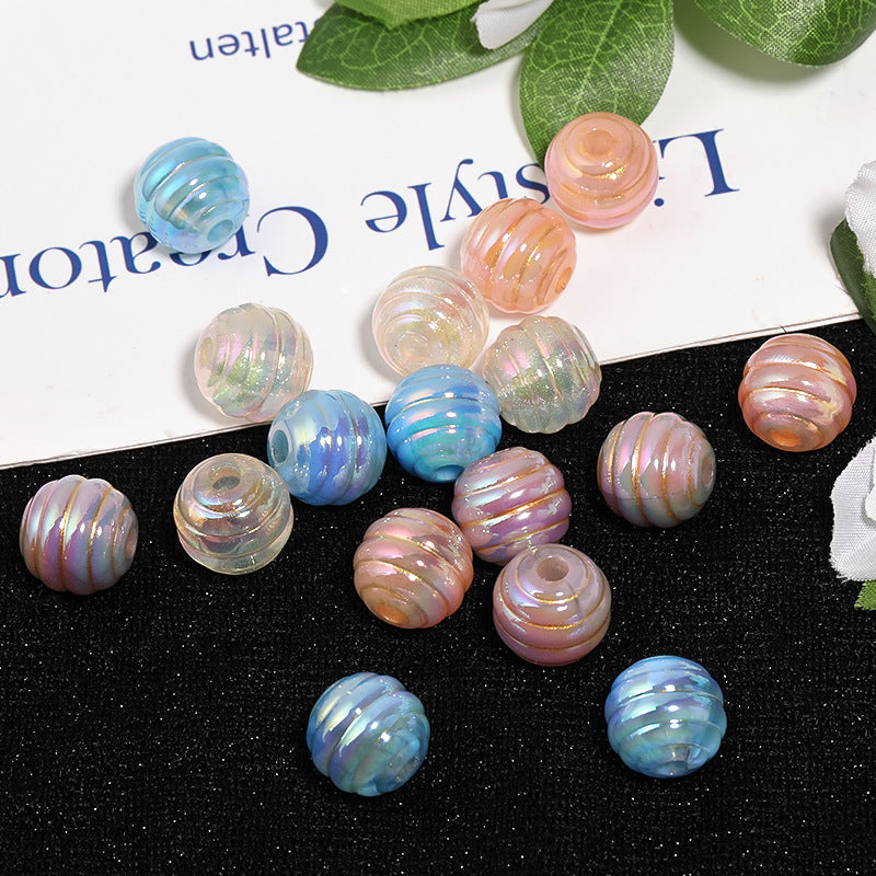 Wholesale 100pcs Acrylic Gold Plated Honey Can with Gold Stripes Round Beads DIY Beads